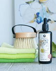 grüne Stricktücher Waschlappen Wischlappen Körpermassagebürste Flasche 100ml Yuzu me Körperöl oelfaktorisch köperöle