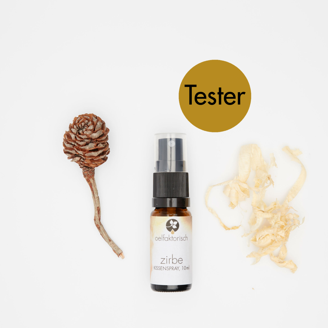 Tester 10 ml Flasche Raumspray Kissenspray Zirbe oelfaktorisch Körperöle