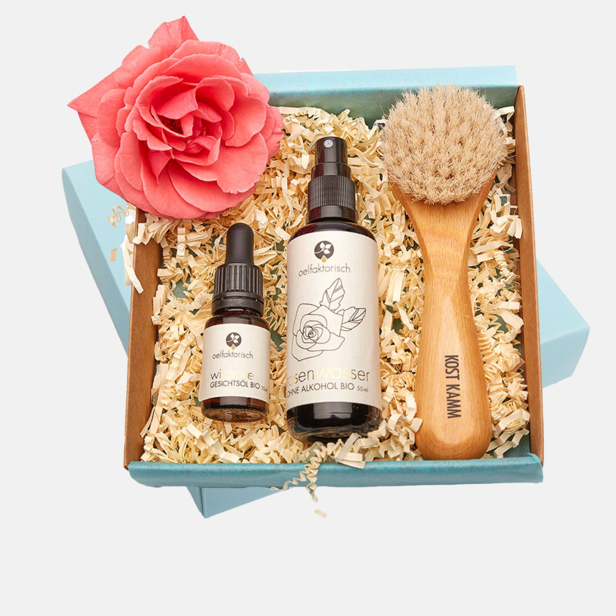 Pflegeset lovely rose Rosenöl Rosenwasser mit Gesichtsbürste oelfaktorisch Körperöle