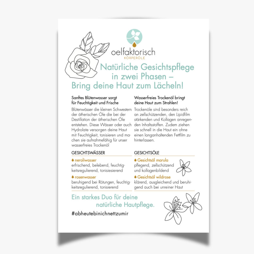 DinA4 Blatt zum selber ausdrucken Thema Gesichtspflege oelfaktorisch Körperöle