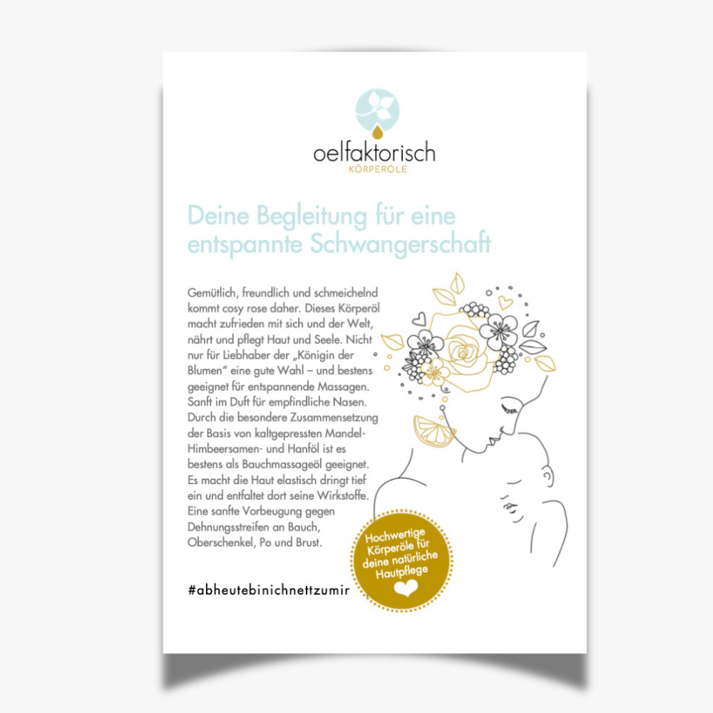 Plakat DinA4 zum ausdrucken cosy rose Schwngerschaft oelfaktorisch Körperöle
