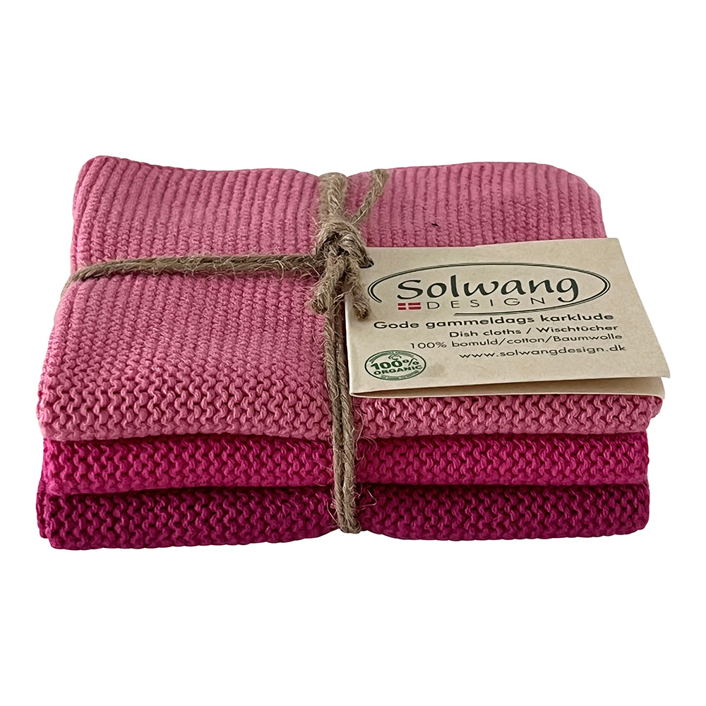 Set aus drei Wischlappen Waschlappen Baumwolle pink Töne Solwang oelfaktorisch Körperöle