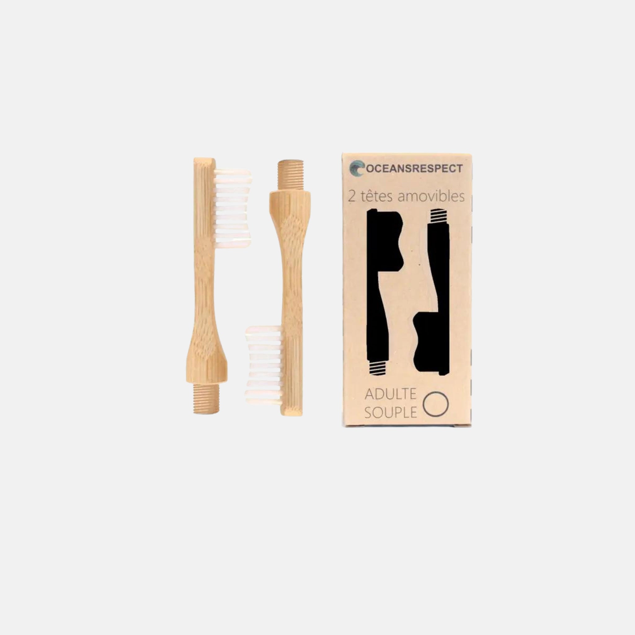 Set of two interchangeable bamboo toothbrush heads